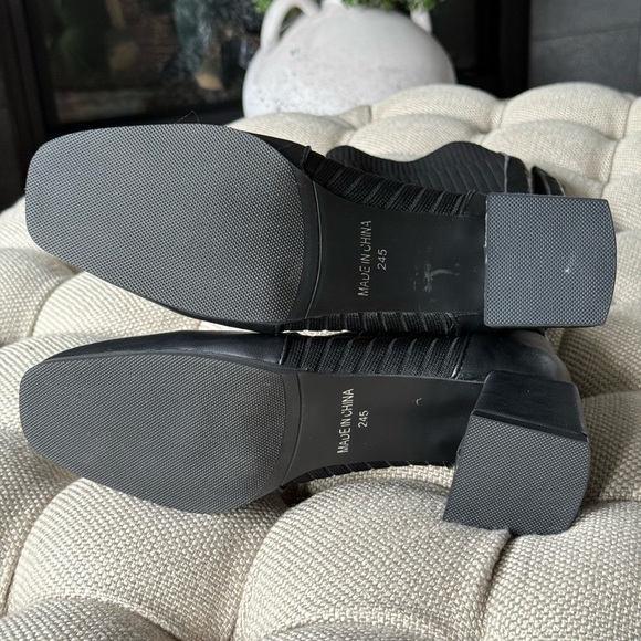 Black Stretchy Elastic Sock Knee-High Women's Block Heel Boots - Picture 6 of 10